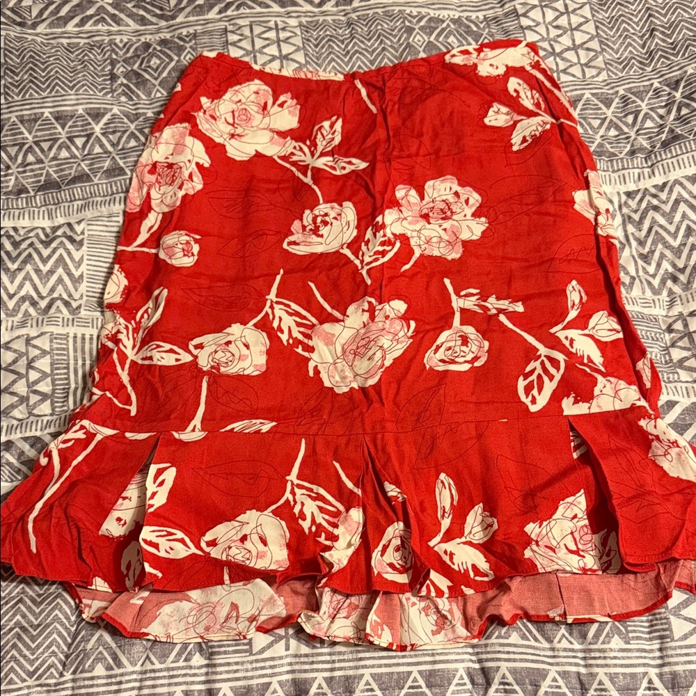 LOFT Red Floral Mini Skirt